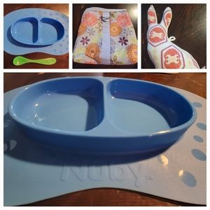 BABY Items Nuby Grip Silicone Food Tray, Kate Quinn Soft Rattle, Storage Bag